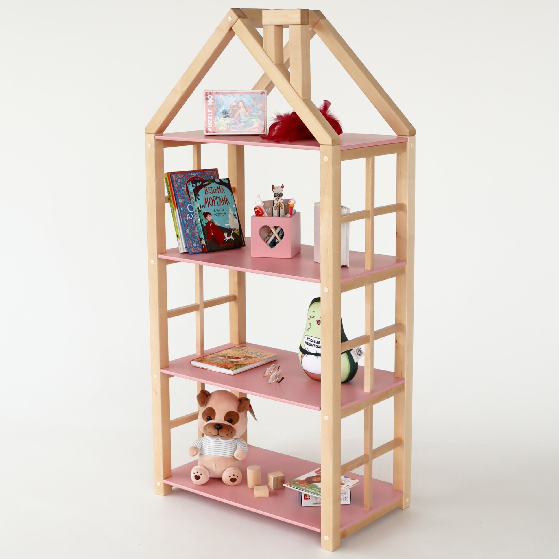 Стеллаж - домик из березы в детскую комнату FOREST Pink
