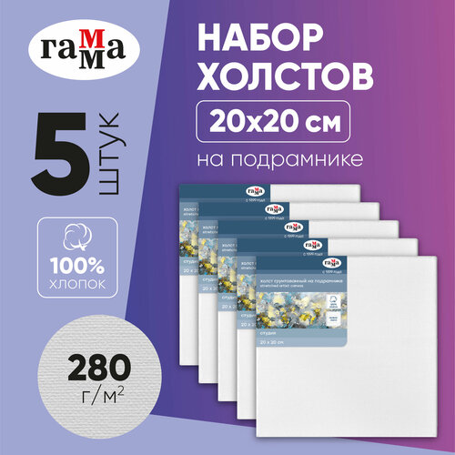 Набор холстов на подрамнике Гамма Студия, 5шт, 20*20см, 100% хлопок, 280г/м2, мелкое зерно