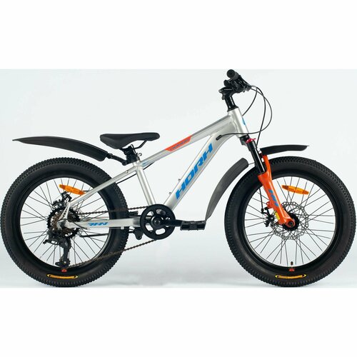 Велосипед HORH ROHAN RMD 2.0 20" (2024) Grey-Blue-Orange, детский для мальчиков, алюминий, 7 скоростей, дисковые механические, колеса 20, рост 120-135 см