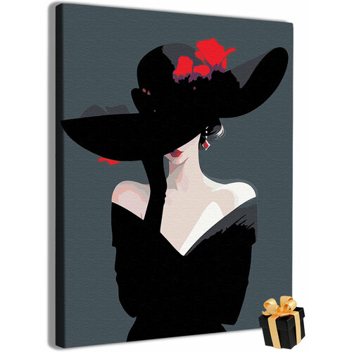 картина по номерам две картинки raduga девушка в черно красном платье Картина по номерам девушка в шляпе черно белая