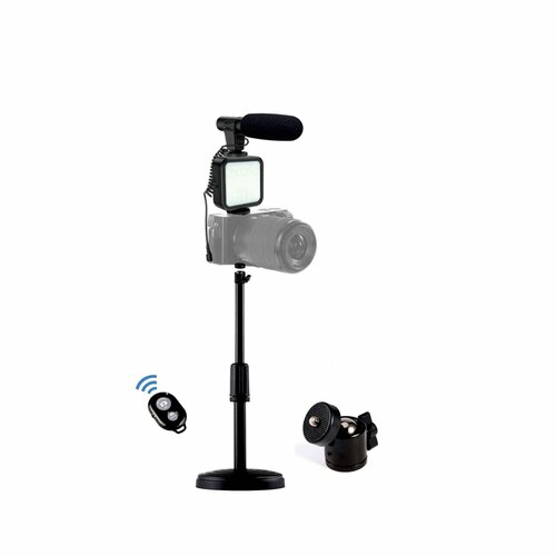 Микрофон пушка Kit-05LM с led подсветкой на аккумуляторе держателем телефона и пультом Bluetooth на настольной стойке CXP-027 270900₽