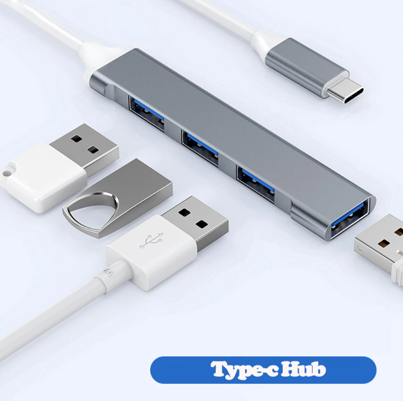 USB-хаб Разветвитель Type-C с 4 портами USB 3,0, USB 3,0, 5 Гбит/с серый металлик