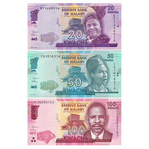 Набор банкнот Малави 20, 50, 100 квача 2016-2020г малави 100 квача 2016 james frederick sangala unc коллекционная купюра