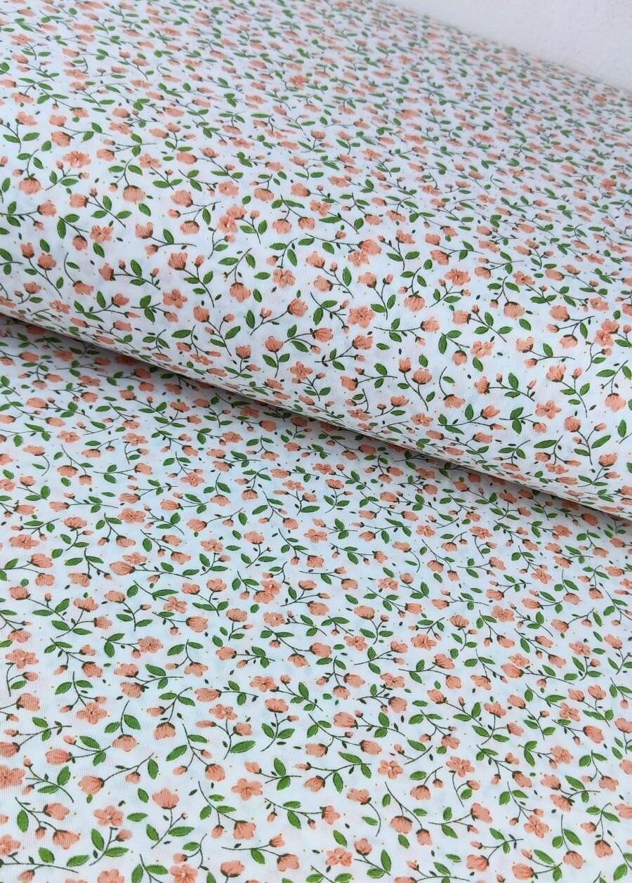 Ткань Сатин. 100% хлопок, Китай. Маленькие цветочки розовые, ширина 160 см, 1 метр