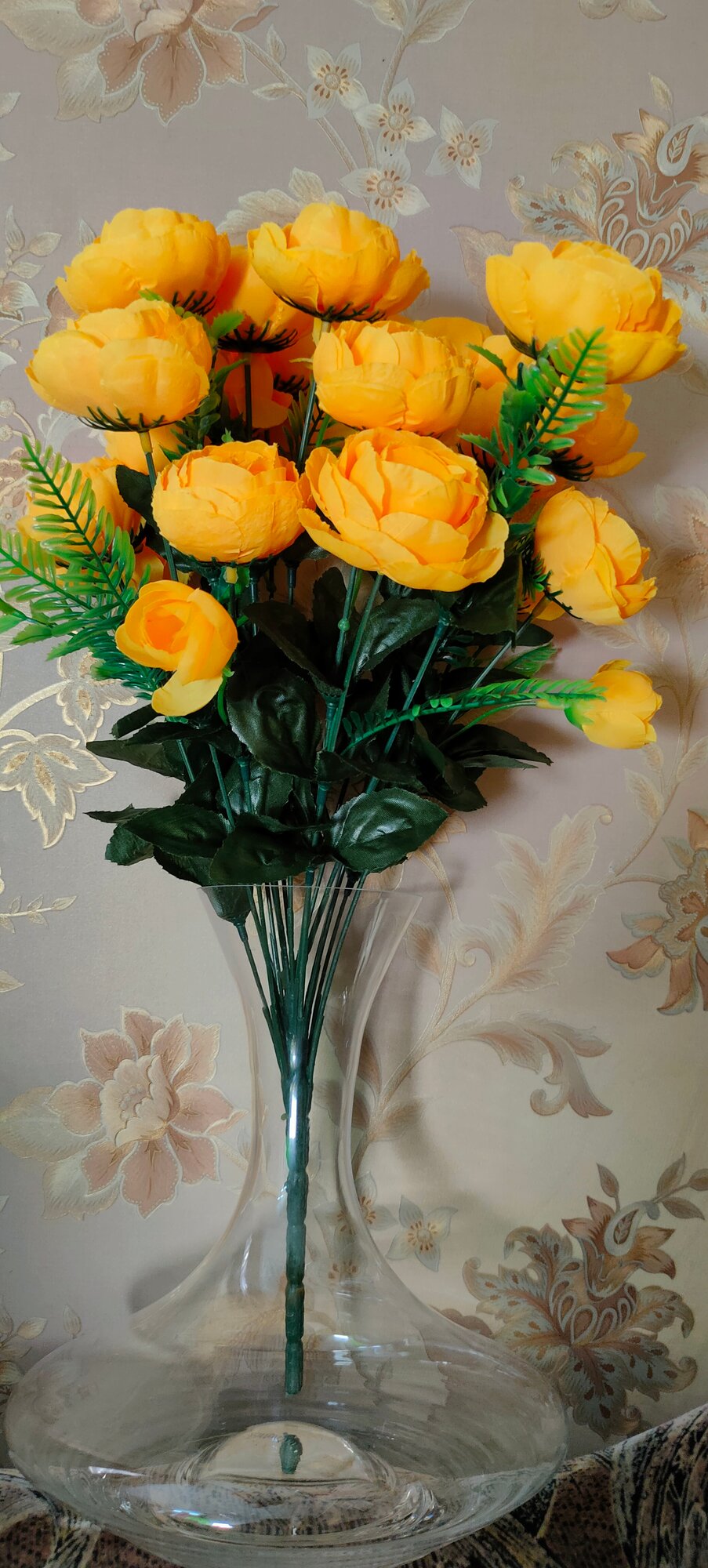 Букет искусственных цветов "Желтые Пионы" - 1 букет, 18 веток, высота 49см