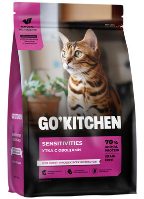 GO! KITCHEN Sensitivities Беззерновой для котят и кошек с чувств. пищеварением со свежей уткой с овощами (Новая упаковка), 7.26 кг