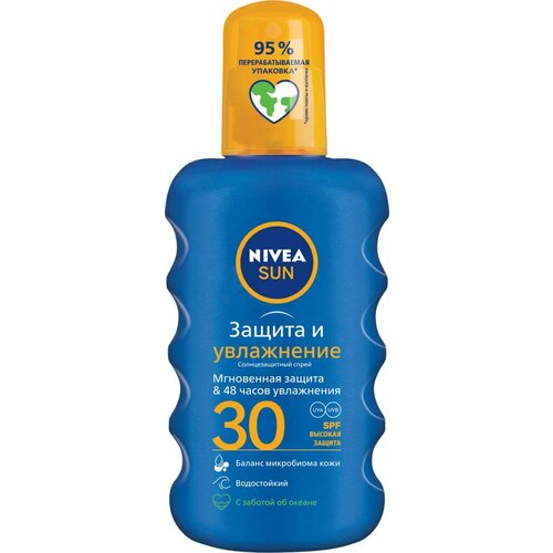 Спрей солнцезащитный для тела NIVEA Защита и увлажнение SPF30, 200мл, Испания, 200 мл nivea спрей солнцезащитный nivea sun spf30 защита и увлажнение 200мл 3 шт