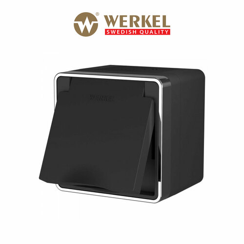 Розетка Werkel влагозащищенная с заземлением с защитной крышкой и шторками Gallant черный/хром W5071235