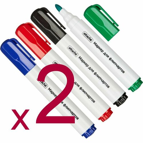 Набор маркеров для флипчартов по бумаге 4 цвета ( 2-3мм ) 2 уп. attache набор маркеров для флипчартов круглый наконечник 4 цвета 2 3 мм 2 шт