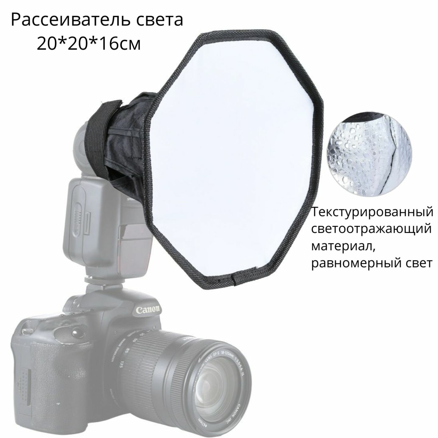 фото Рассеиватель света вспышки, софтбокс, Мягкий световой короб для фото 20*20*16 см