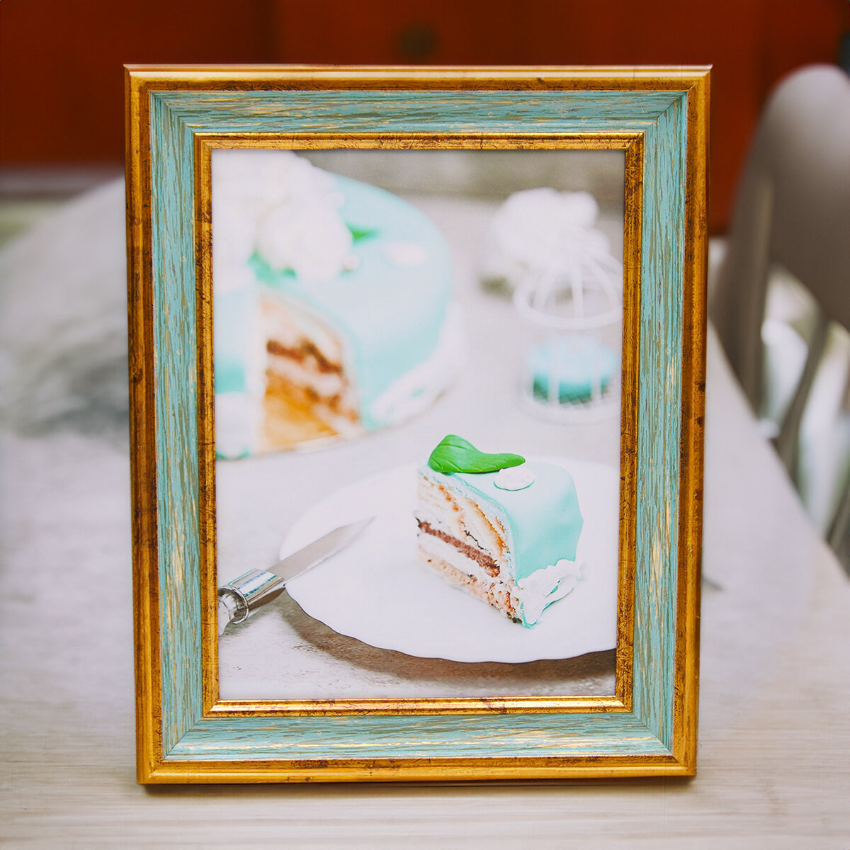 Фоторамка античная голубая патина с золотом 8" (15х20см)