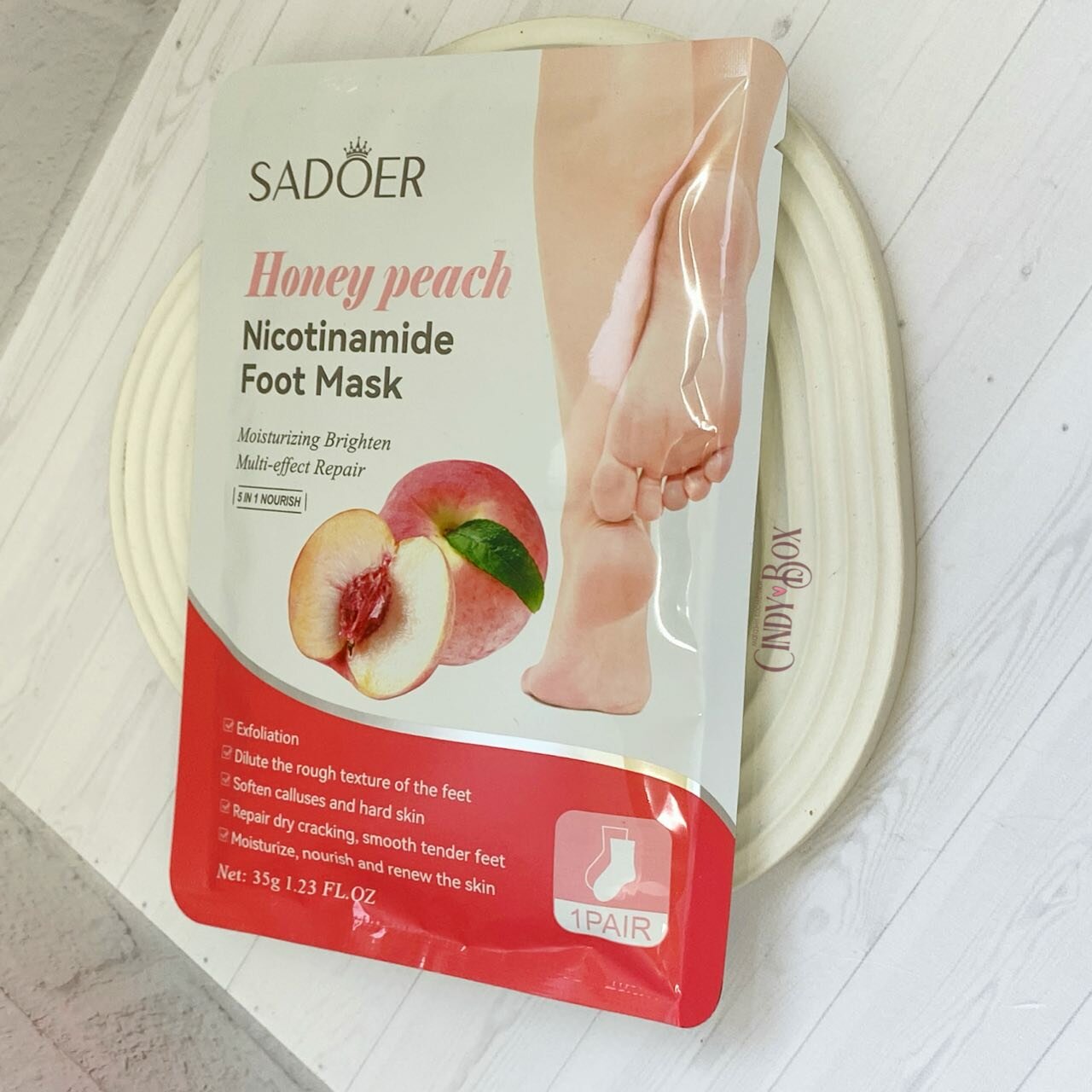 Восстанавливающие маски-носки для ног "SADOER" с экстрактом персика