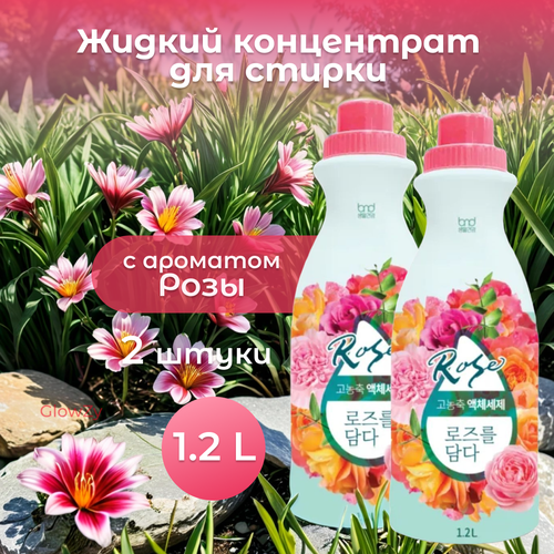 B&D Life Health Жидкое средство для стирки High Enrichment Liquid Rose Detergent, концентрат, с ароматом розы, 1.2 л, 2 шт