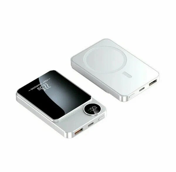Повербанк MagSafe для iPhone 10000 mAh 20 Ватт, внешний аккумулятор, power bank для телефона, пауэр банк на айфон, пауэрбанк, беспроводная зарядка на айфон / белый — фото 1