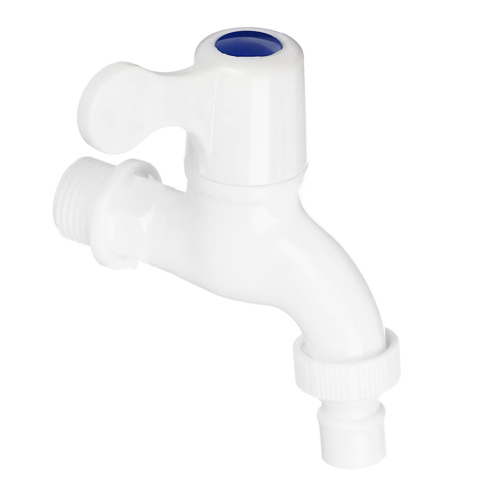 фото Кран водоразборный, 1/2" (15 мм), пластик, ручка-флаг, со штуцером, белый, 4 штуки