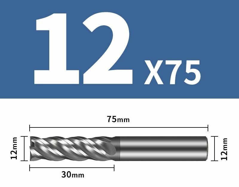 Фреза концевая монолитная по стали D12*С30*P70*d12*Z4*L75 повышенной твердости 70 HRC