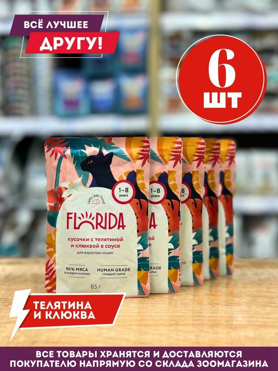 фото Влажный корм Флорида паучи для котят с лососем в соусе 6 шт