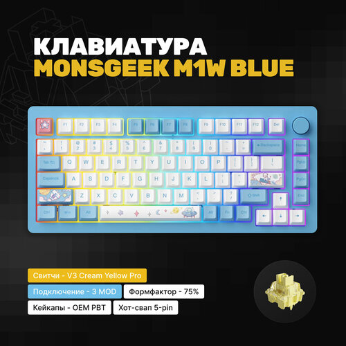 Механическая клавиатура Monsgeek M1W Blue 75 профиль OEM Утилита Win Mac Hotswap алюминиевая RGB Akko Голубой 13299₽
