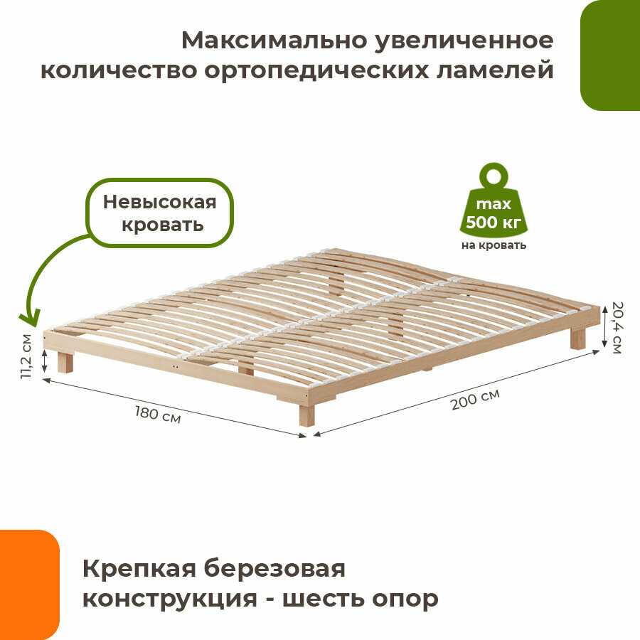 Сакура кровать-подиум деревянная усиленная 180х200 ДомаКлёво, без изголовья, с ламельным основанием — фото 1
