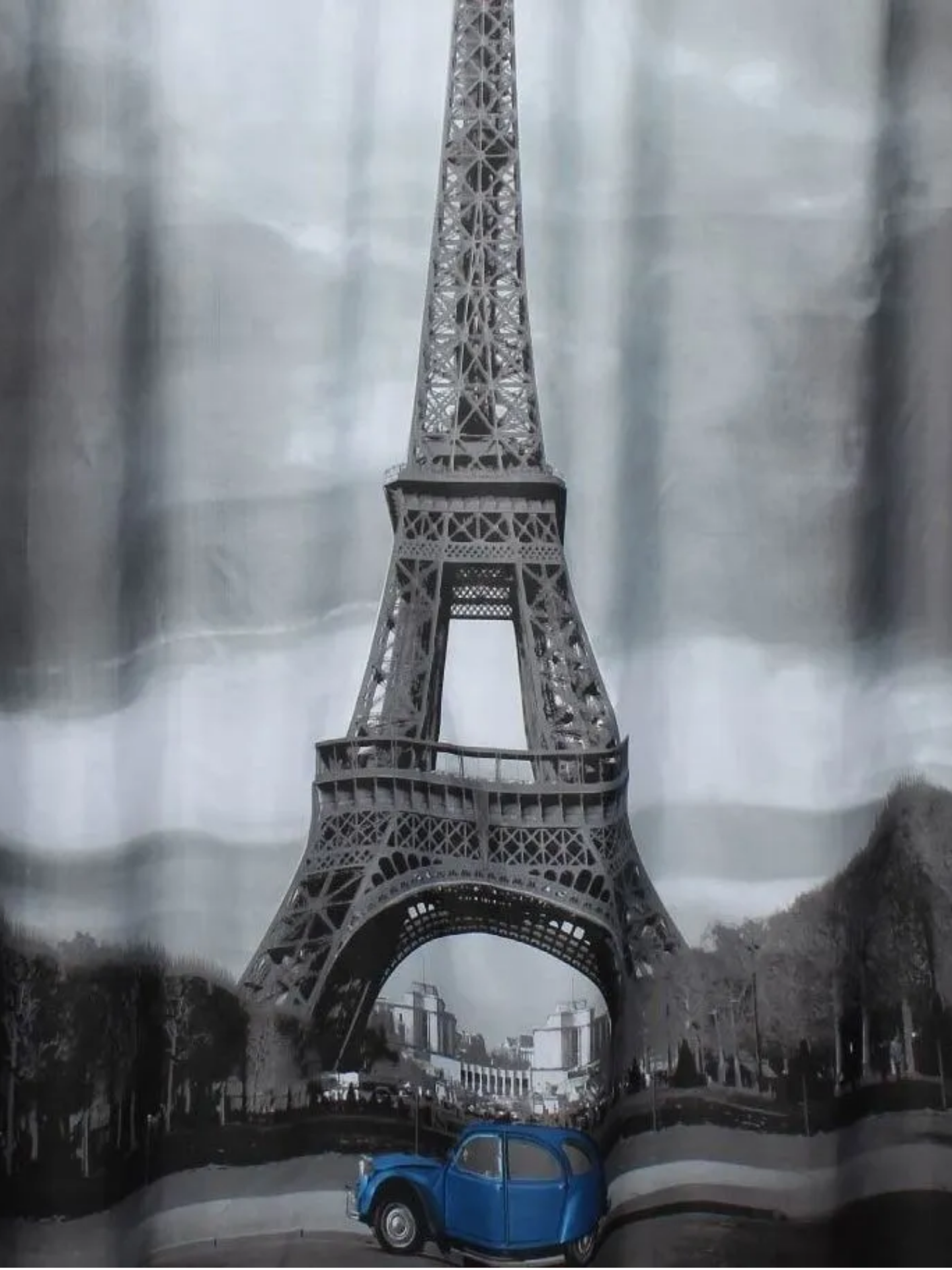 Штора для ванной комнаты фотопринт Вечерний Париж 180*200, серая