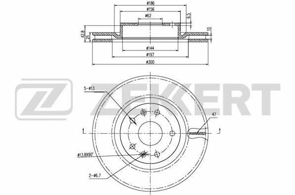 Диск тормозной передний ZEKKERT (300мм) для CHERY Tiggo/Tiggo FL, Lifan X60, X70, VORTEX Tingo №BS5919 — фото 1