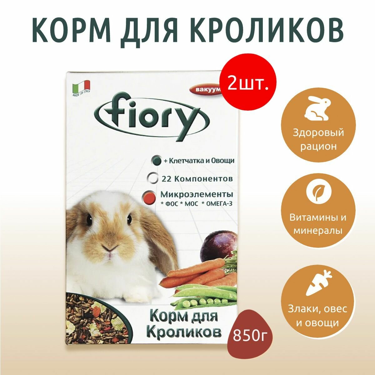 Сухой корм Fiory Karaote 1.7 кг (2 упаковки по 850 г) для кроликов
