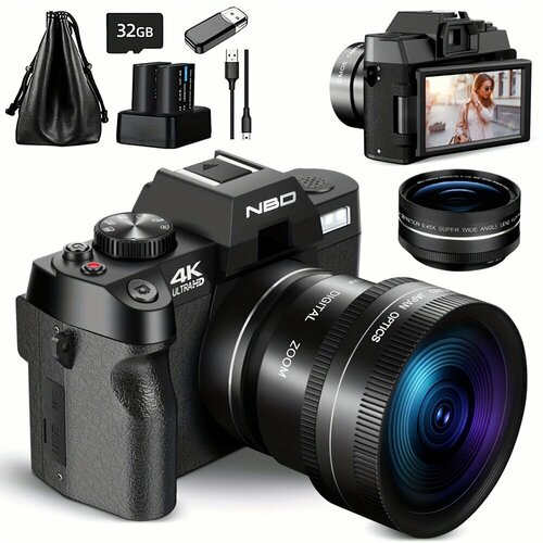 NBD S100 Pro Digital Cameras For Photography 4K Video 48 MP Vlogging Camera With 180 Flip Screen 16X Digital Zoom Flash Autofocus 52mm Wide Angle Macro Lens 2 Batteries 32GB SD CardThe Perfect Gift For Graduation Thanksgiving And Christmas 19800₽