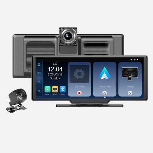 Изображение товара 10.26" портативный беспроводной экран CarPlay, экран Android Auto, 4K видеорегистратор, 1080P камера заднего вида, изображение для парковки, встроенный акустический динамик, GPS навигация, Mirror Link, активация Siri и Google