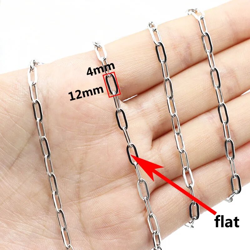 Золотые позолоченные цепи из нержавеющей стали Mibrow 4x12 мм 4x12mm Steel Flat