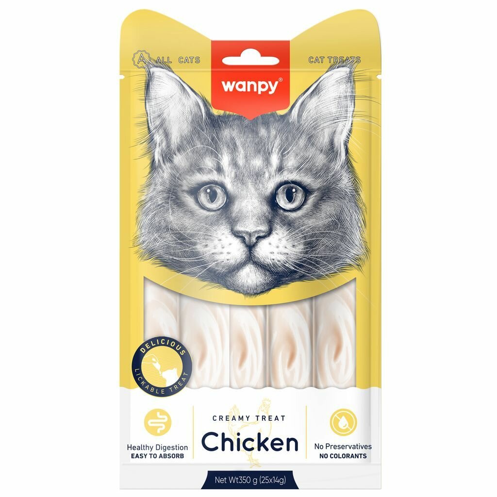 Wanpy Cat крем лакомство для кошек, нежное пюре из курицы 25 шт х 14 г — фото 1