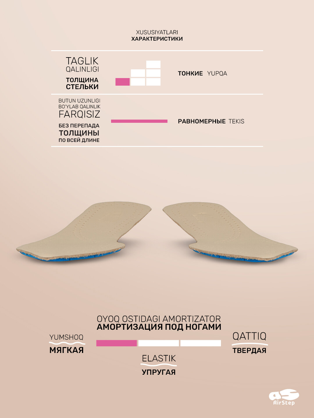 Стельки для женской обуви AIRSTEP кожаные стельки для туфель с острым носом — фото 1