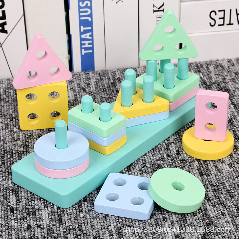 Деревянный развивающийся сортер прямоугольный Геометрические фигуры