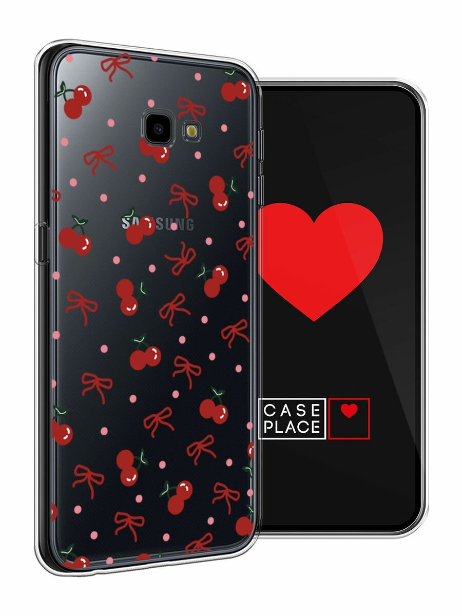 Чехол на Samsung Galaxy J4 Plus 2018 / Самсунг J4 Plus 2018 с принтом "Вишни и ленточки", прозрачный — фото 1