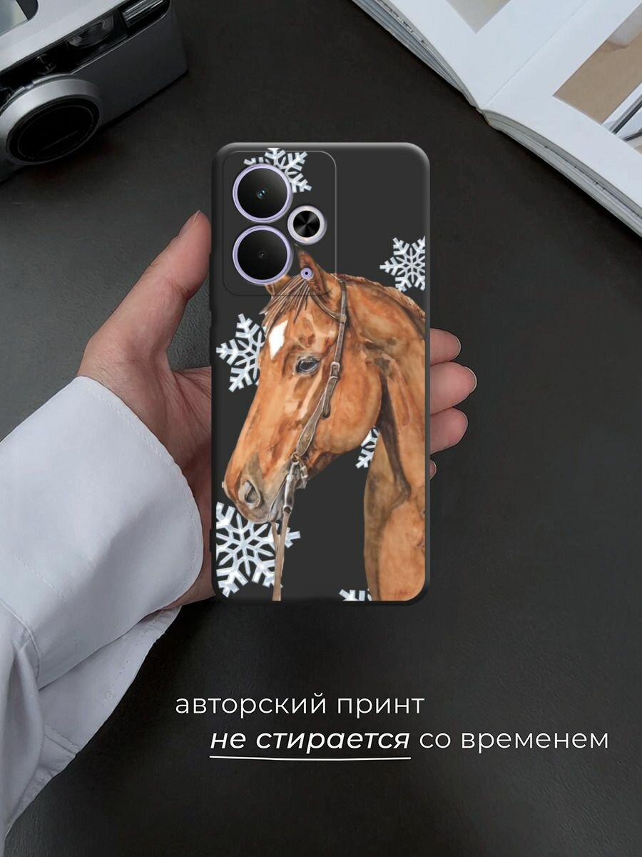 Чехол на Realme 14T / Реалми 14Т с принтом "Конь и снежинки 2" — фото 1