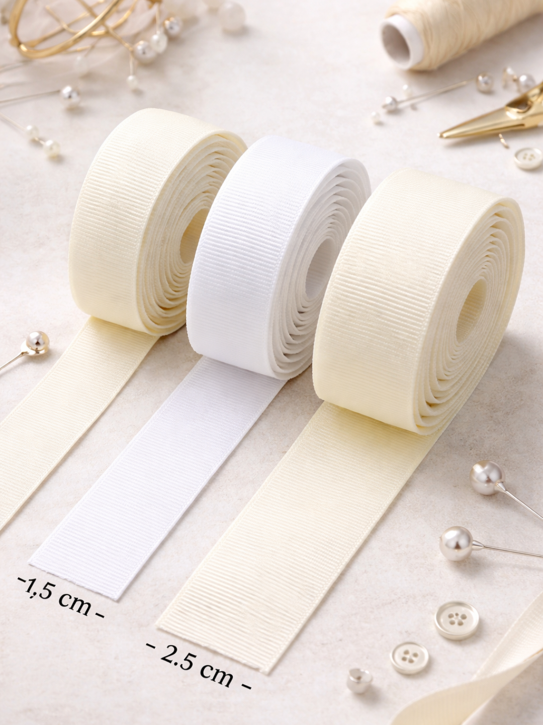 Репсовая лента для шитья и рукоделия, плотная, матовая ширина 1,5 см, длина 5 метров — фото 1