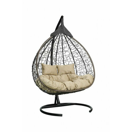 Подвесное кресло кокон двухместное Laura Outdoor FISHT коричневое + бежевая подушка (полиэстер)