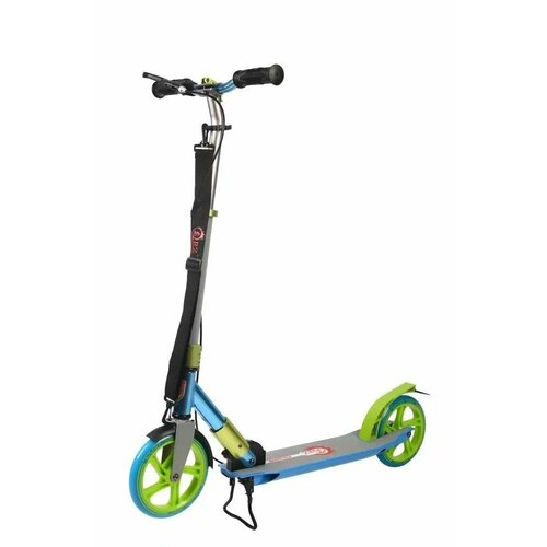 Самокат городской складной ORZ с ручным тормозом, колеса 200 мм, подшипники ABEC-9, голубой / зеленый