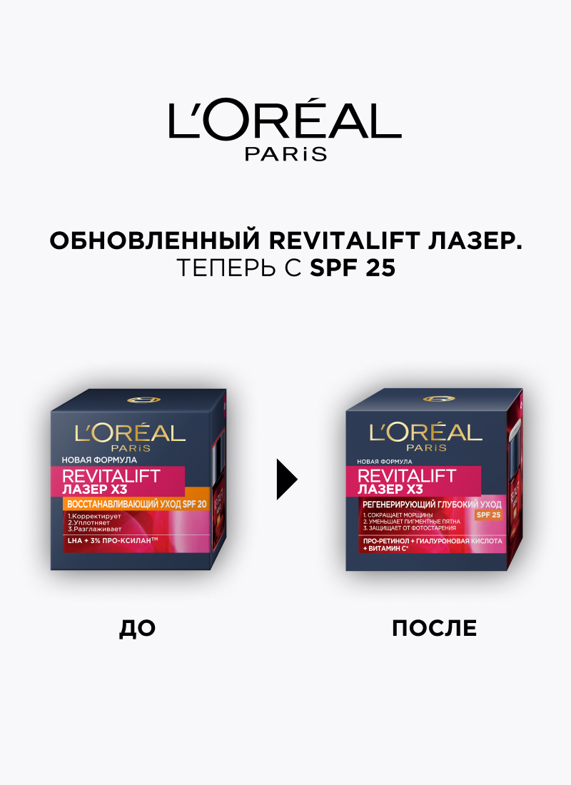 L'Oreal Paris, Дневной антивозрастной крем для лица Ревиталифт Лазер х3 против морщин, регенерирующий глубокий уход, SPF 25, 50 мл