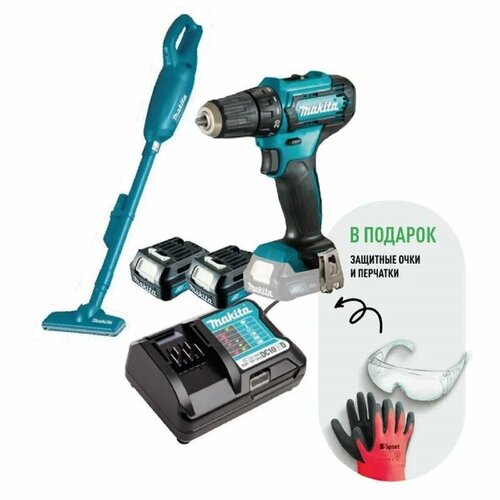 Набор инструментов Makita CLX226X1: Аккумуляторная дрель-шуруповерт DF333DZ + Пылесос CL106FDZ (2 АКБ и ЗУ) зарядное устройство mypads dc10wd