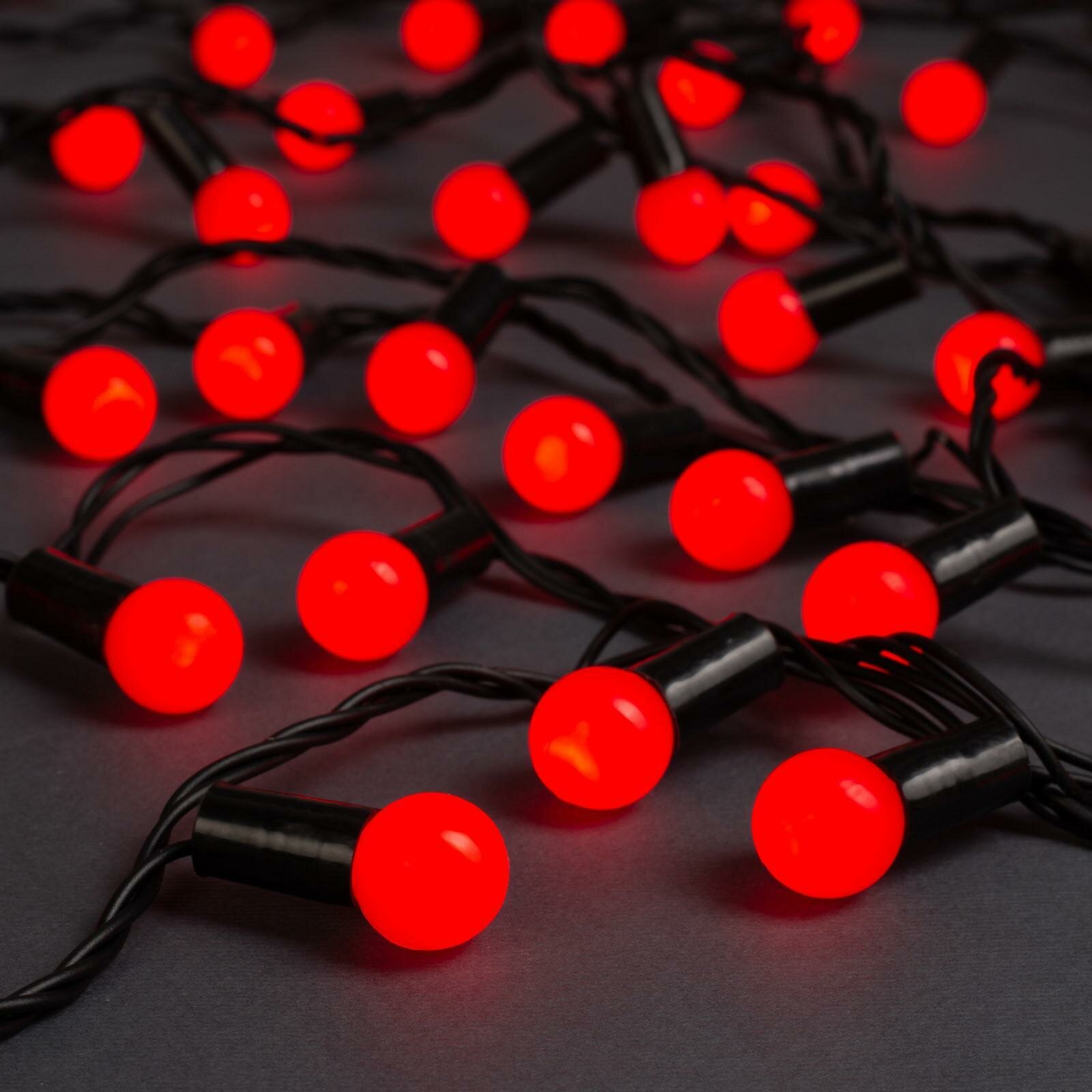 Гирлянда «Нить» 20 м с насадками «Шарики 1.5 см» IP44 тёмная нить 200 LED свечение красное 8 режимов 220 В 705954