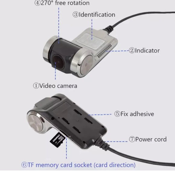 Видеорегистратор автомобильный ANDROID USB HD GZJ-U2 Угол обзора 140 Датчик удара Крепление в комплекте