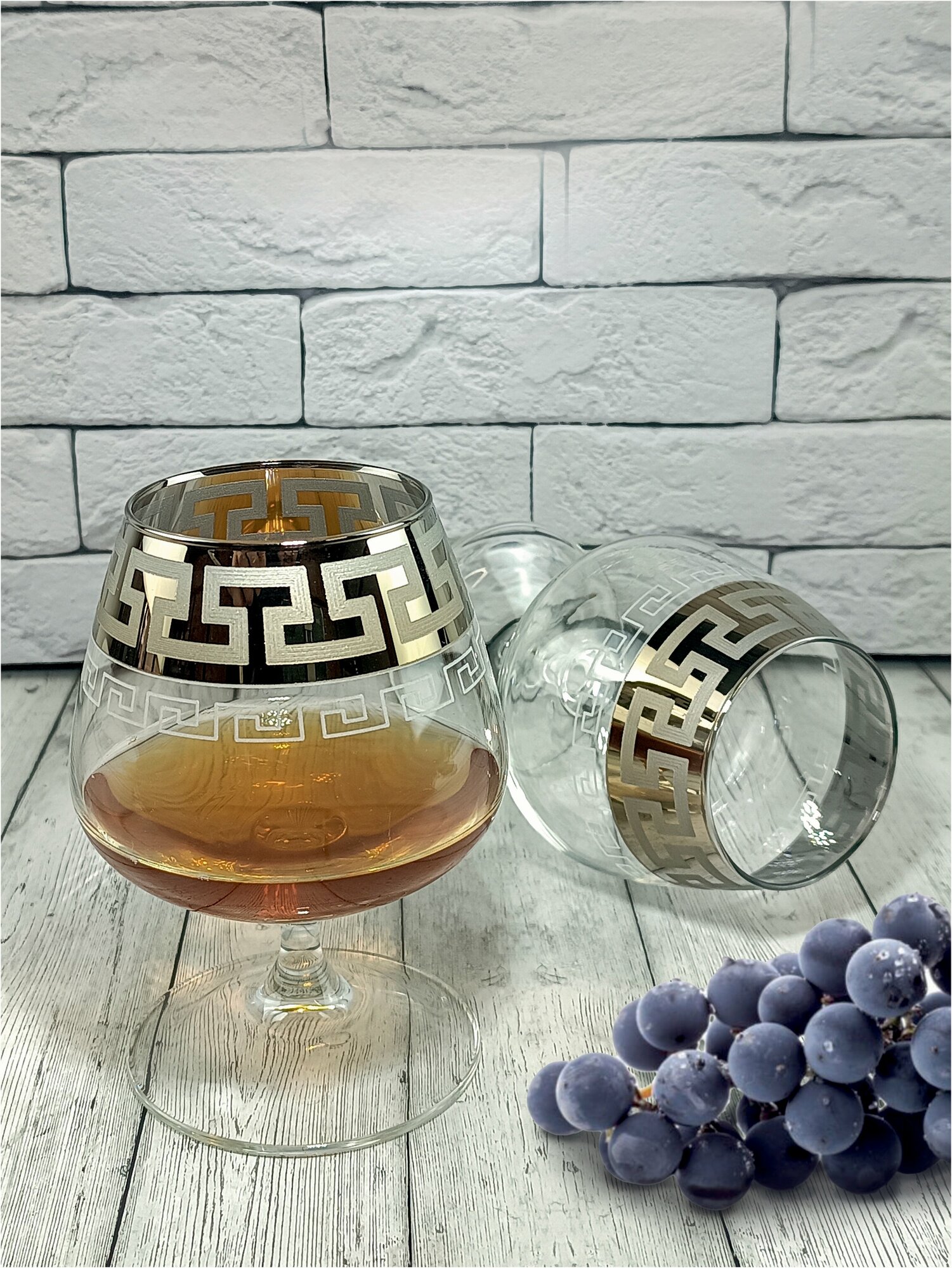 фото Подарочный набор бокалов / фужеров для коньяка / бренди с алмазной гравировкой PROMSIZ Греческий узор / 410 мл, 6 шт.