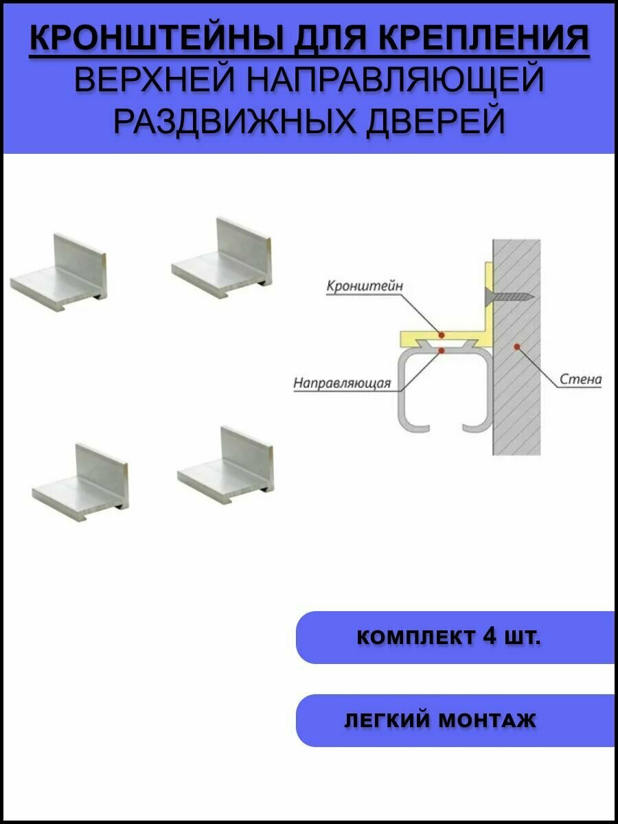 Кронштейн уголок для крепления верхней направляющей раздвижных дверей (комплект 4 шт.)