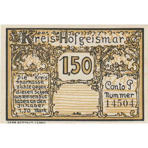 Германия (Веймарская Республика) Хофгайсмар 1,50 марки 1922 г. (2) германия веймарская республика вайнхайм 2 марки 1922 г