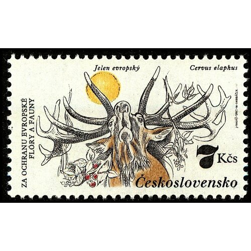 (1983-020) Марка Чехословакия Олень Охрана природы III Θ 1989 030 марка чехословакия карпатский тритон охрана природы амфибии iii θ