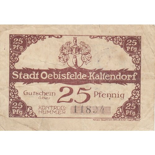 Германия Эбисфельде-Кальтендорф 25 пфеннигов 1914-1924 гг.