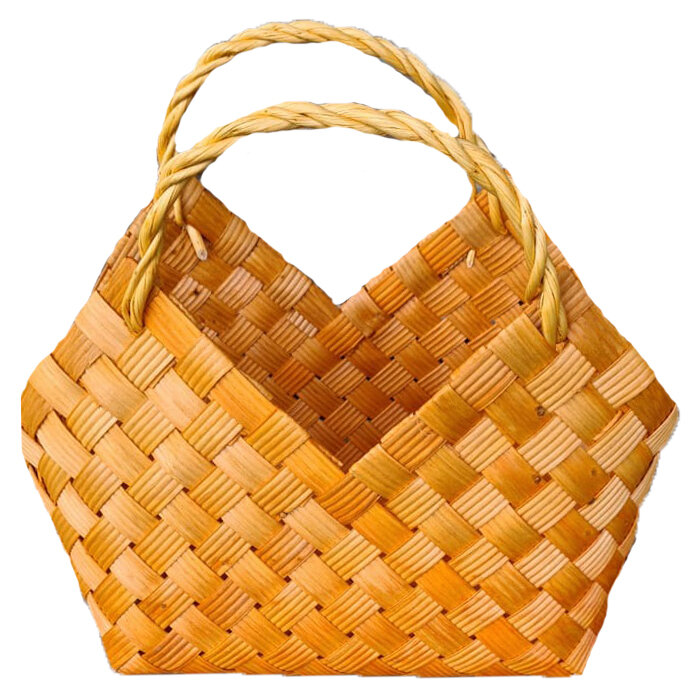 фото Корзина плетеная из щепы бамбука с высокой ручкой для упаковки подарков, 35,5*25,5*H24/31 см, ручная работа