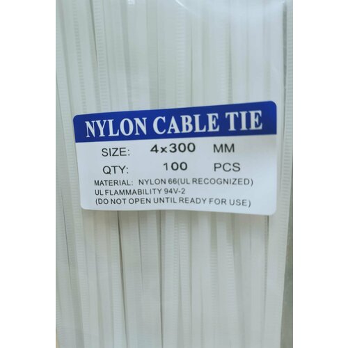 Стяжка кабельная (хомут стяжной пластиковый) 4х300 мм нейлон, белая, (100шт.) стяжка кабельная 4х300 белая