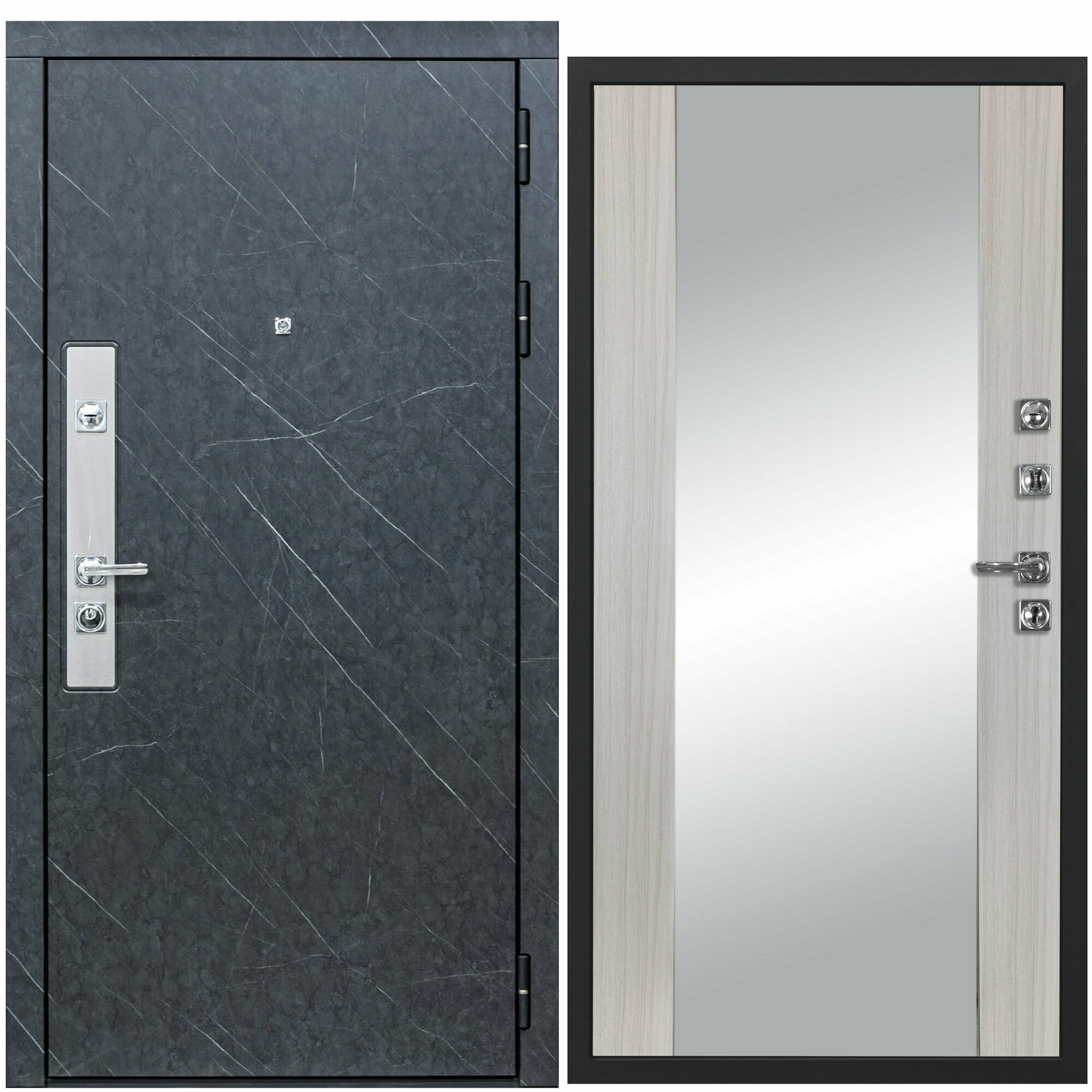 Дверь входная металлическая DIVA ДХ-26 зеркало 2050x960 Правая Гранит - Д15 Сандал белый, тепло-шумоизоляция, антикоррозийная защита