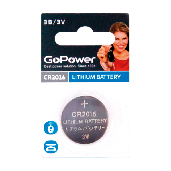 Батарейка GoPower CR2016 BL1 Lithium 3V